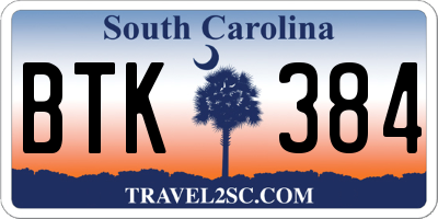 SC license plate BTK384