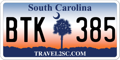 SC license plate BTK385