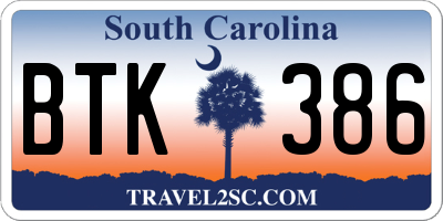 SC license plate BTK386