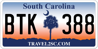 SC license plate BTK388