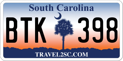 SC license plate BTK398