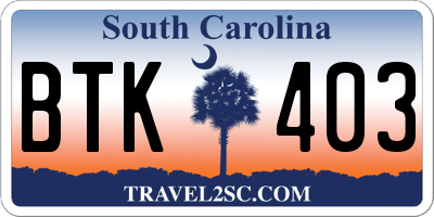 SC license plate BTK403