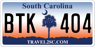 SC license plate BTK404