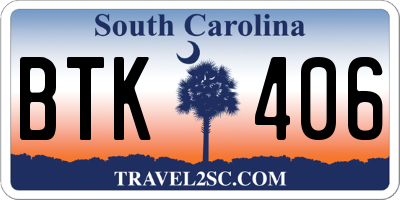 SC license plate BTK406