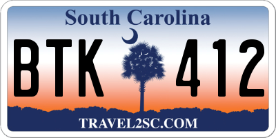 SC license plate BTK412