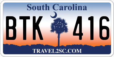 SC license plate BTK416