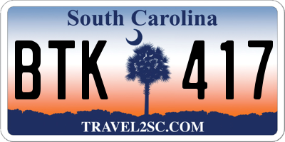SC license plate BTK417