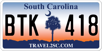 SC license plate BTK418