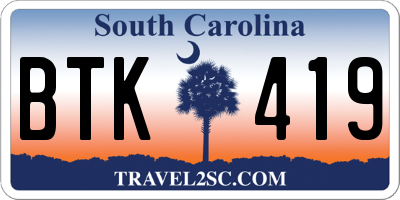 SC license plate BTK419