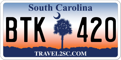 SC license plate BTK420