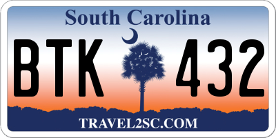 SC license plate BTK432