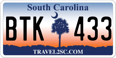 SC license plate BTK433