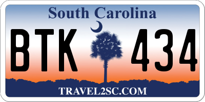 SC license plate BTK434