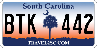 SC license plate BTK442