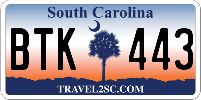 SC license plate BTK443
