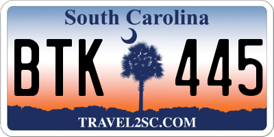 SC license plate BTK445