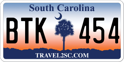 SC license plate BTK454