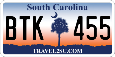 SC license plate BTK455