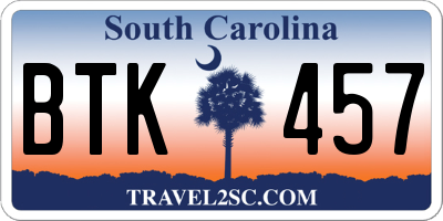 SC license plate BTK457