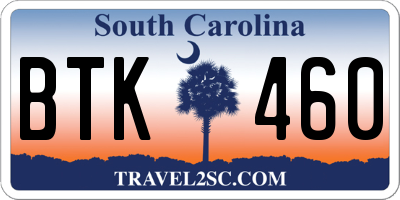 SC license plate BTK460