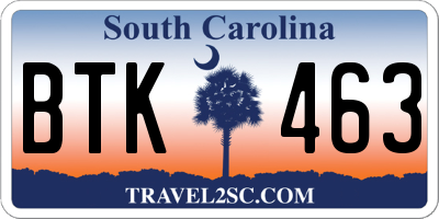SC license plate BTK463