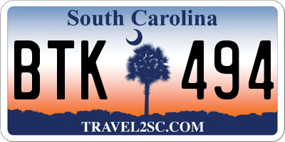 SC license plate BTK494
