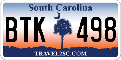 SC license plate BTK498