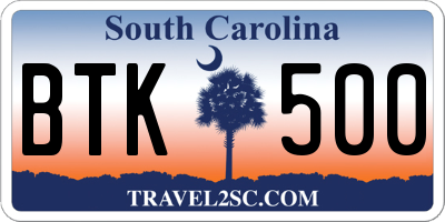 SC license plate BTK500