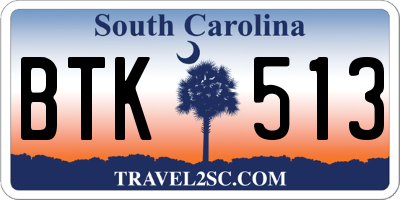 SC license plate BTK513