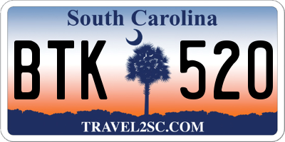 SC license plate BTK520