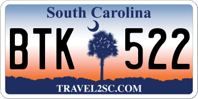 SC license plate BTK522
