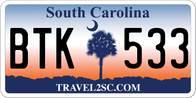 SC license plate BTK533