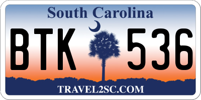 SC license plate BTK536