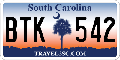 SC license plate BTK542