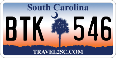 SC license plate BTK546