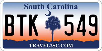 SC license plate BTK549