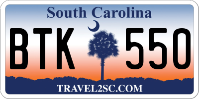 SC license plate BTK550