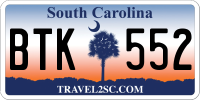 SC license plate BTK552