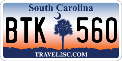 SC license plate BTK560
