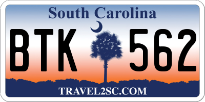 SC license plate BTK562