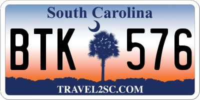 SC license plate BTK576