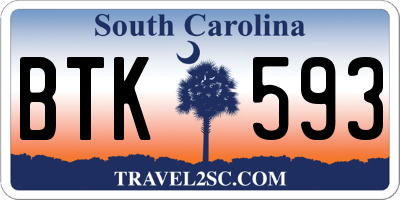 SC license plate BTK593