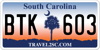 SC license plate BTK603