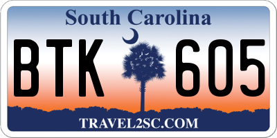 SC license plate BTK605