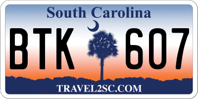 SC license plate BTK607