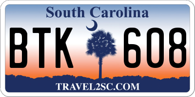 SC license plate BTK608