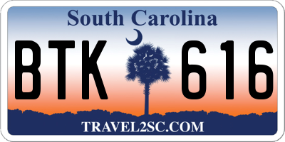 SC license plate BTK616