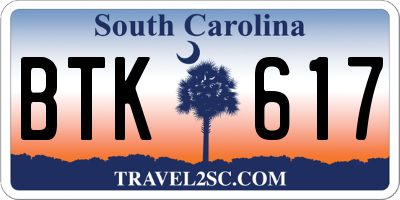 SC license plate BTK617