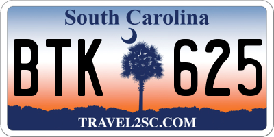 SC license plate BTK625