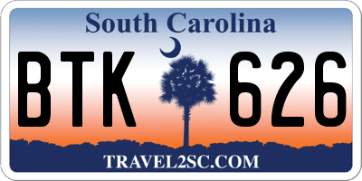 SC license plate BTK626